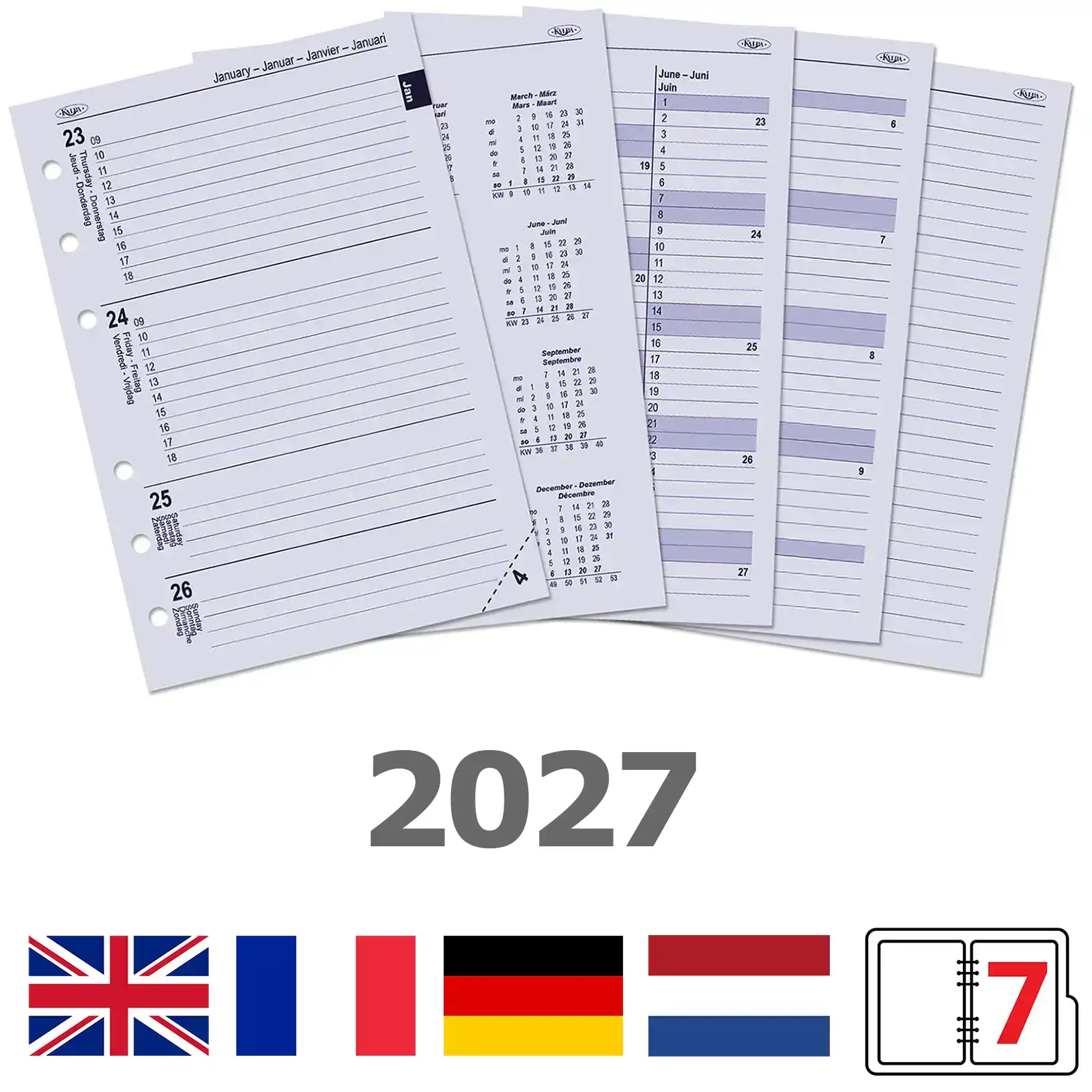 6206-27 210 x 144 mm A5 Diary Inserts Weekly EN DE FR NL 2027