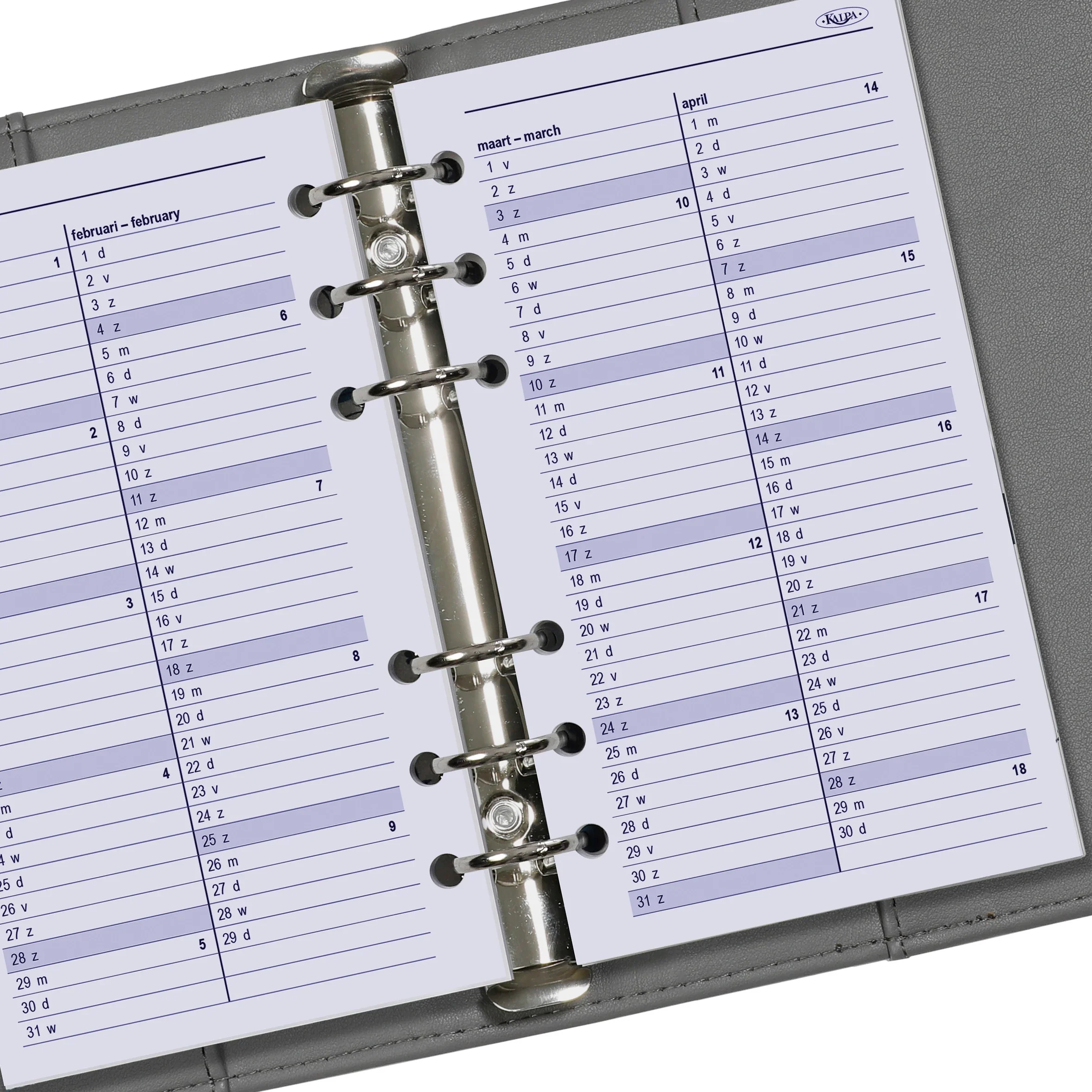 6217-26-27 170 x 95 mm Personal 6 Ring Agenda Binder Refills Weekly NL EN 2026 2027 - Image 3