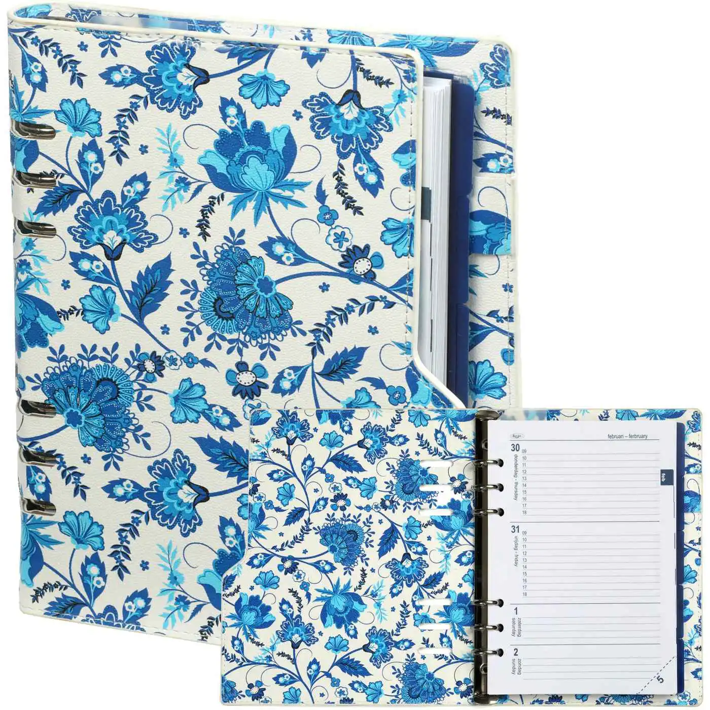 1016-78 Clipbook A5 Ring Binder Organizer Delft Blue Flowers - Image 3
