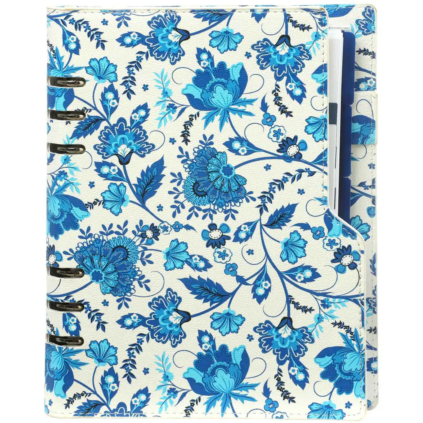 1016-78 Clipbook A5 Ring Binder Organizer Delft Blue Flowers - Image 4