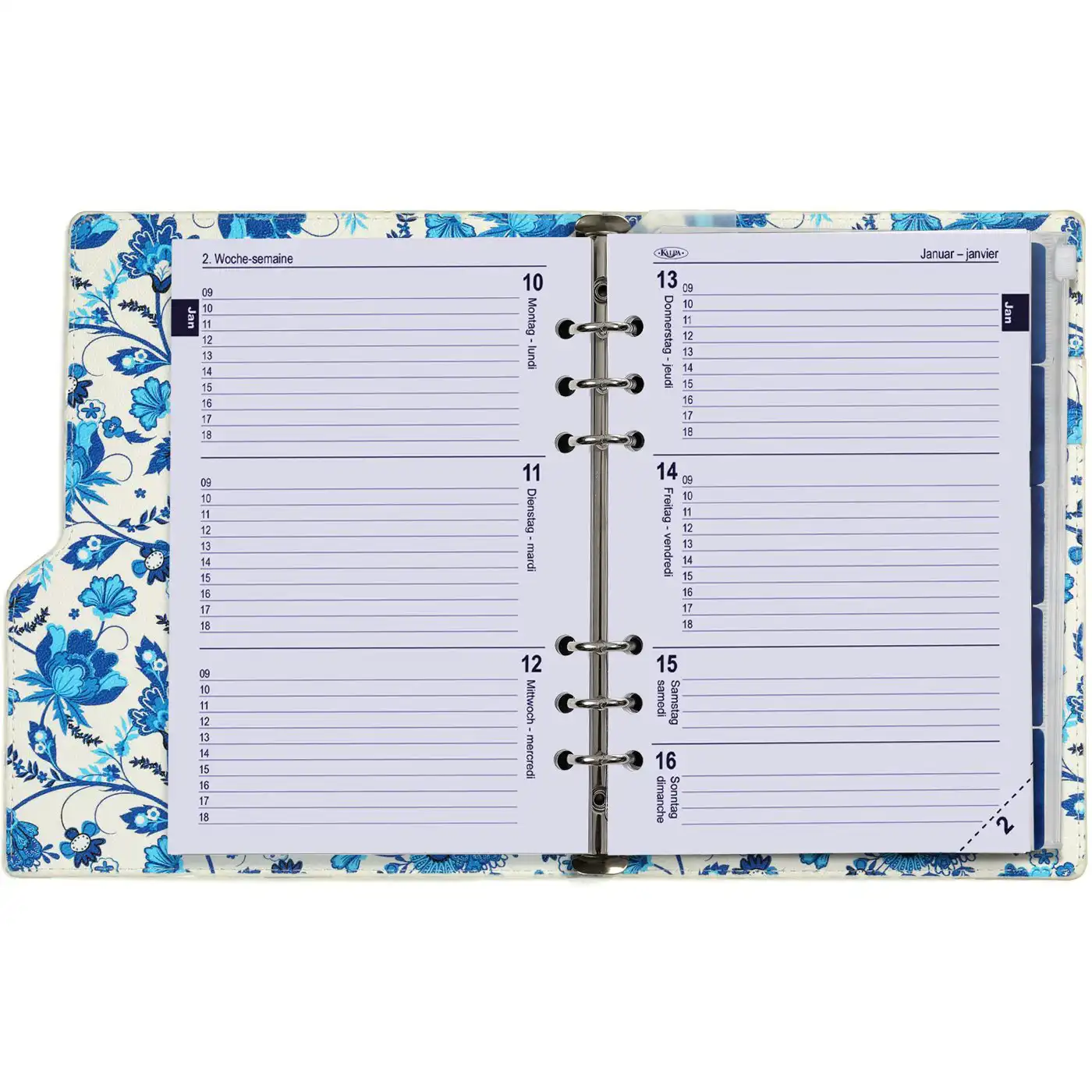 1016-78 Clipbook A5 Ring Binder Organizer Delft Blue Flowers - Image 5