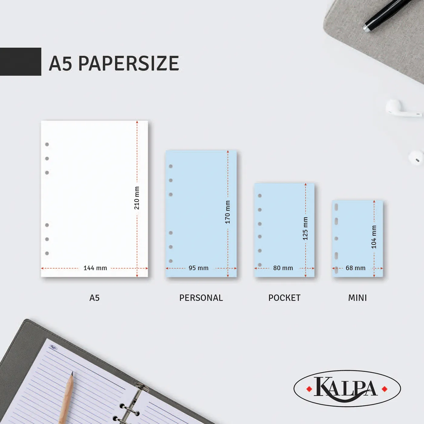 1016-60 Clipbook Refillable A5 6 Ring Binder Agenda Pullup Black - Image 9
