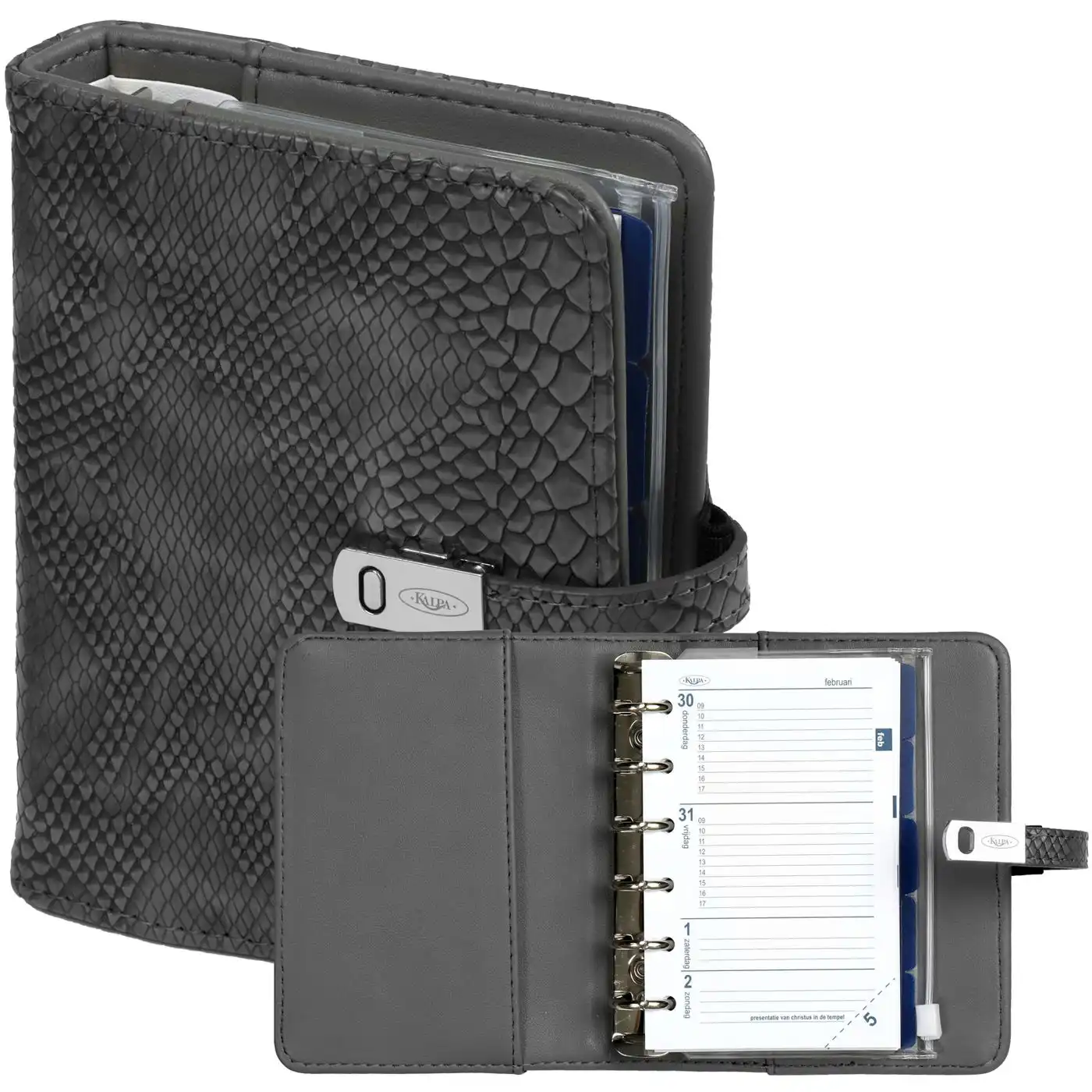 1311-76 Pocket Ring 6 Binder Organizer Croco Grey - Image 7